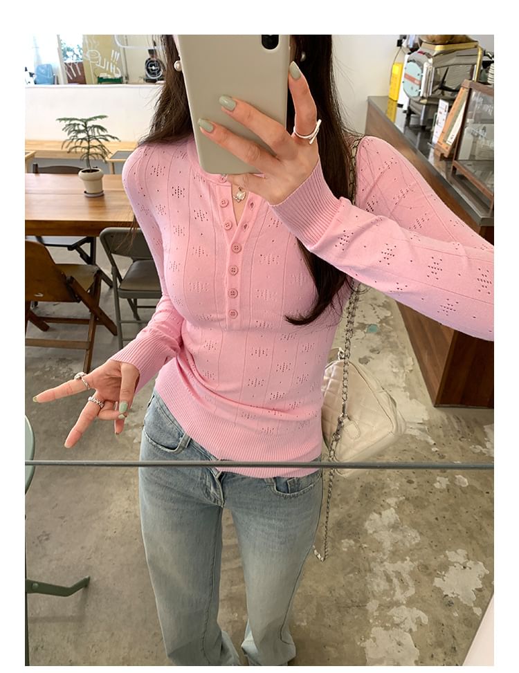 Classic Buttoned Front Long Sleeve Solid Casual Top