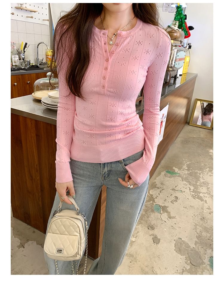 Classic Buttoned Front Long Sleeve Solid Casual Top