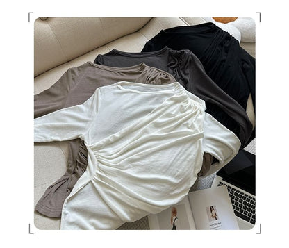 Solid Wrapped Crewneck Long Sleeve Everyday Tee