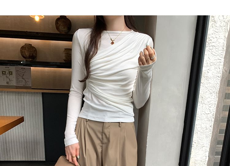 Solid Wrapped Crewneck Long Sleeve Everyday Tee
