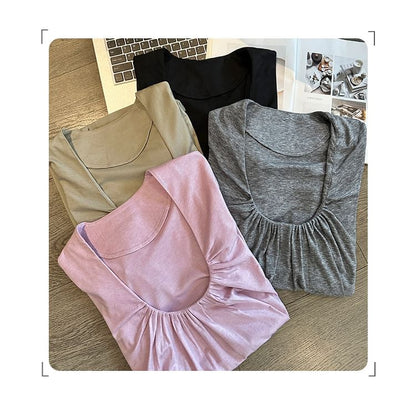U Neckline Short Sleeve Solid Cropped Tee