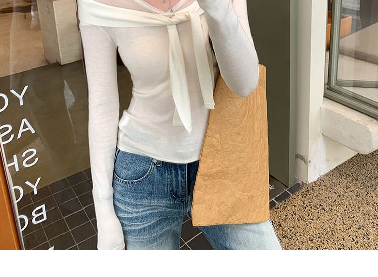 Knot Detail Mock Layer Long Sleeve Solid Top