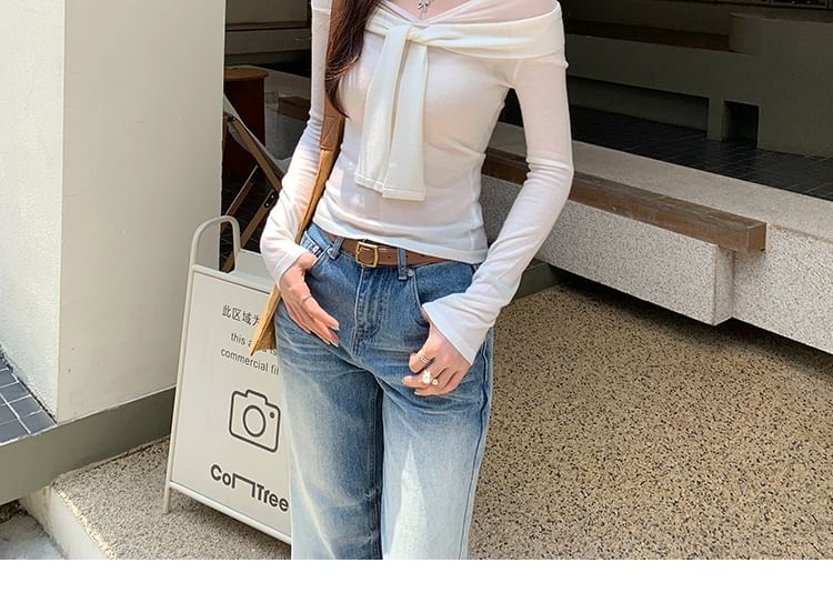 Knot Detail Mock Layer Long Sleeve Solid Top