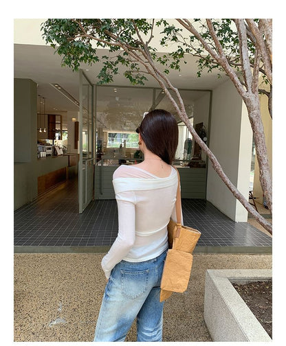 Knot Detail Mock Layer Long Sleeve Solid Top