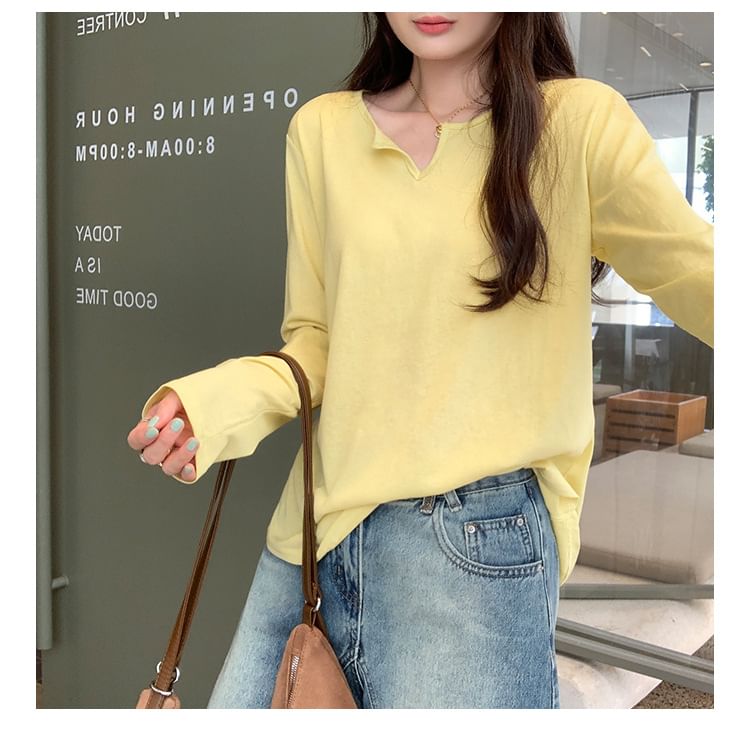 Simple V Neckline Long Sleeve Basic Blouse