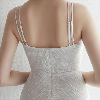 Sequin Sheath Spaghetti Evening Gown Strap