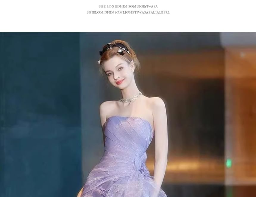 Strapless Tiered Mesh Panel A-Line Evening Gown