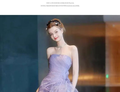 Strapless Tiered Mesh Panel A-Line Evening Gown