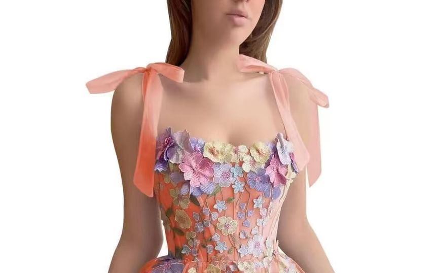 Sleeveless Floral Embroidered Mesh Mini A-Line Corset Cocktail Dress