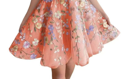 Sleeveless Floral Embroidered Mesh Mini A-Line Corset Cocktail Dress