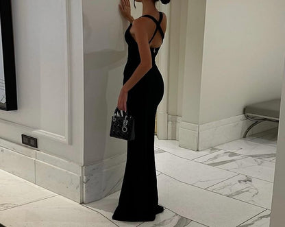 Halter Neck Plain Cutout Mermaid Evening Gown
