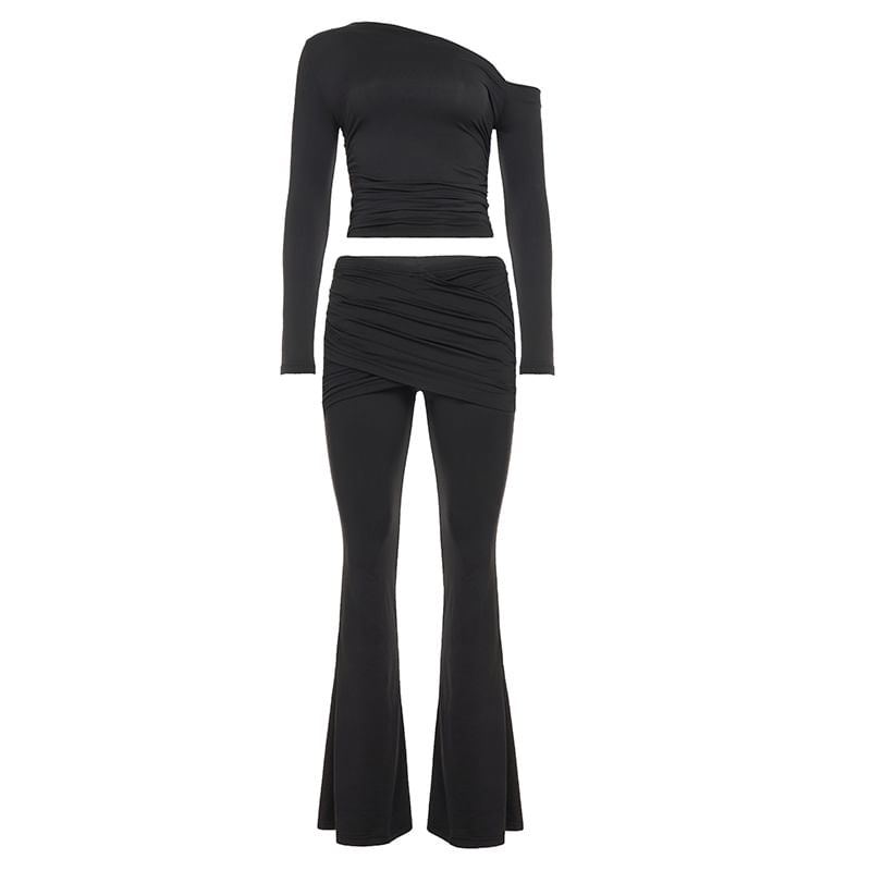 Off Shoulder Tee and Boot Cut Pants Slim Set
