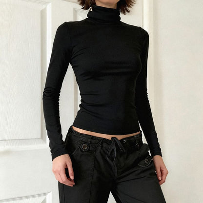 Slim Fitting Turtleneck Long Sleeve Solid Tee