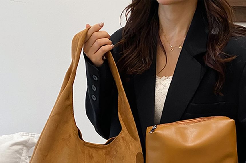 Faux Leather Plain Shoulder Bag With Pouch