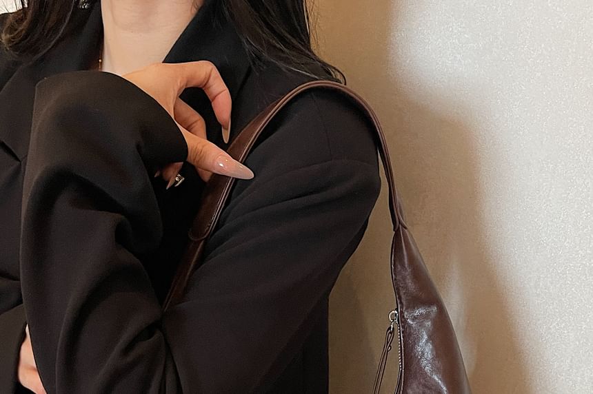 Faux Leather Plain Zip Shoulder Bag