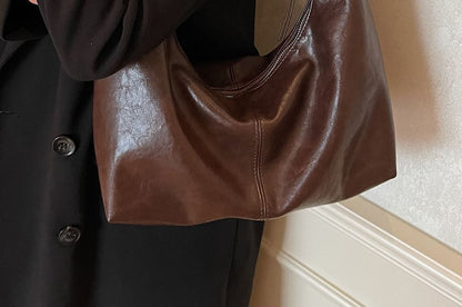 Faux Leather Plain Zip Shoulder Bag