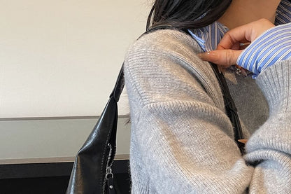 Faux Leather Plain Zip Shoulder Bag