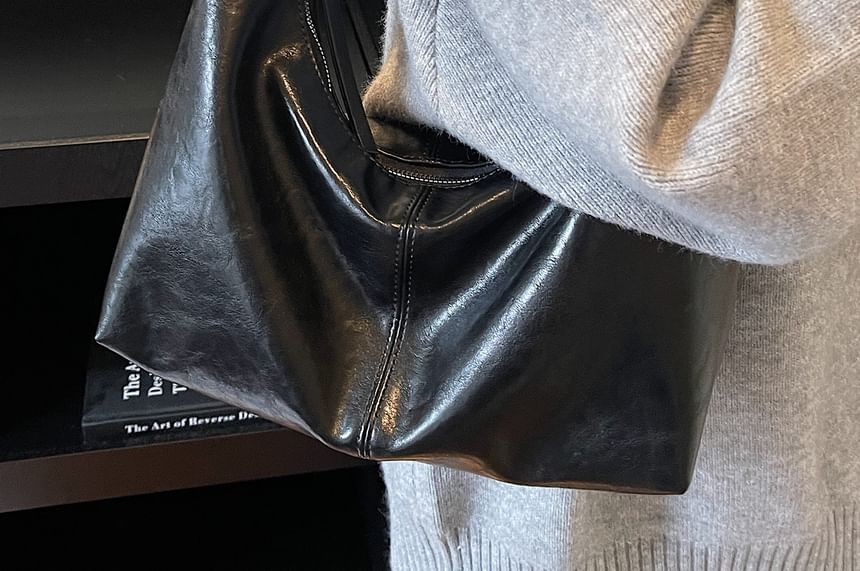 Faux Leather Plain Zip Shoulder Bag