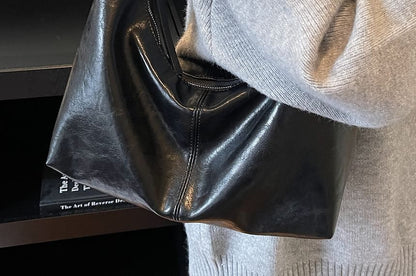 Faux Leather Plain Zip Shoulder Bag