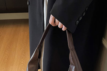 Faux Leather Plain Zip Shoulder Bag