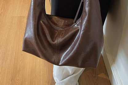 Faux Leather Plain Zip Shoulder Bag
