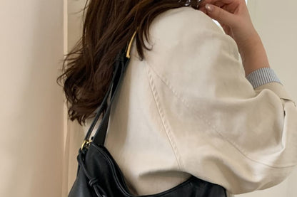 Faux Leather Plain Shoulder Bag With Tag