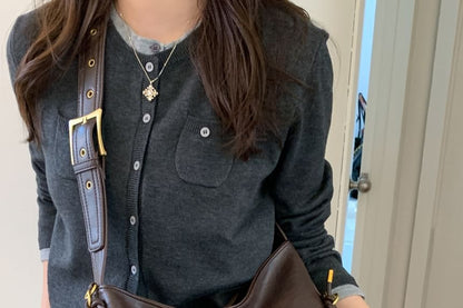 Faux Leather Plain Shoulder Bag With Tag