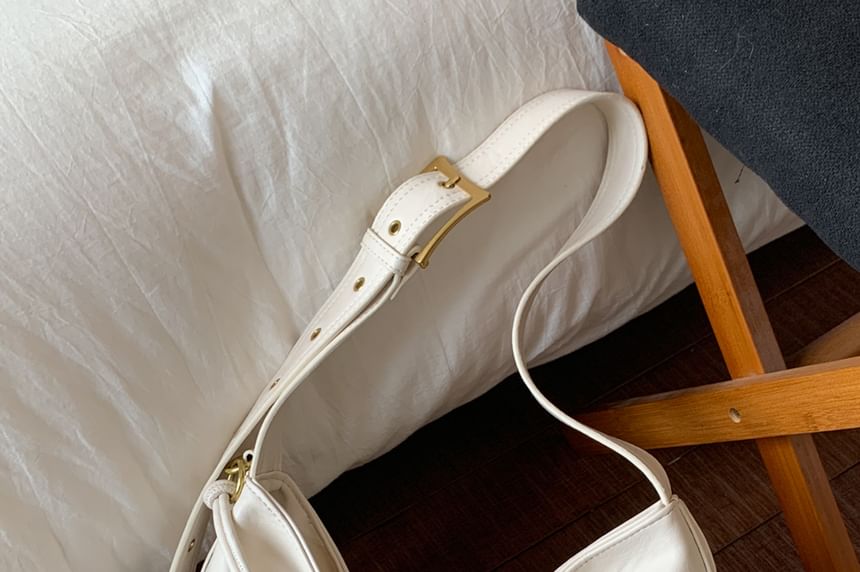 Faux Leather Plain Shoulder Bag With Tag