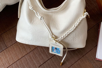Faux Leather Plain Shoulder Bag With Tag