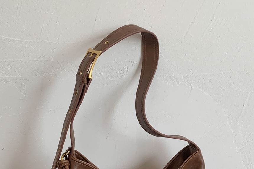 Faux Leather Plain Shoulder Bag With Tag