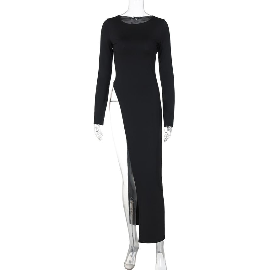 Asymmetric Slit Crewneck Extended Long-Sleeve Tee