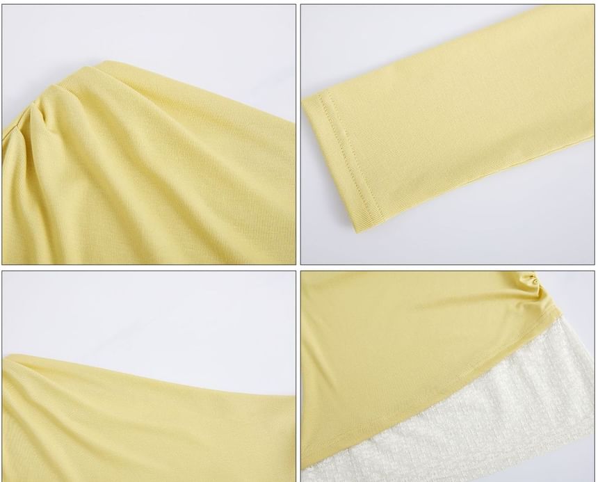 Asymmetric Lace Panel Off Shoulder Slim Tee