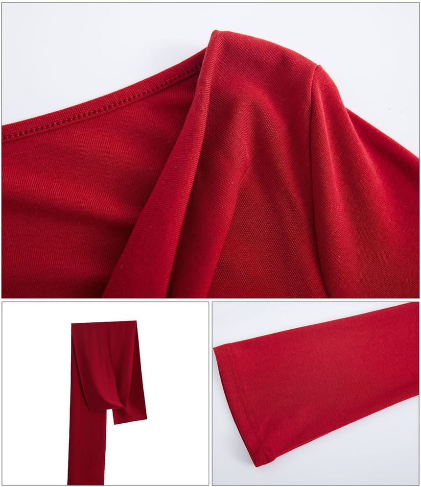 Cowl Neck Crop Tee and Skinny Scarf Slim Set
