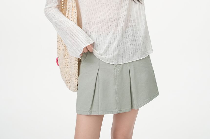 Notch Neck Sheer Knit Long Sleeve Solid Blouse