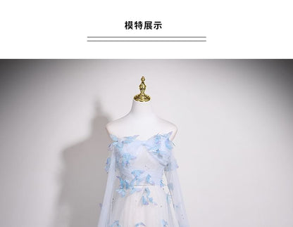 Butterfly Applique Mesh A-Line Tube Evening Gown