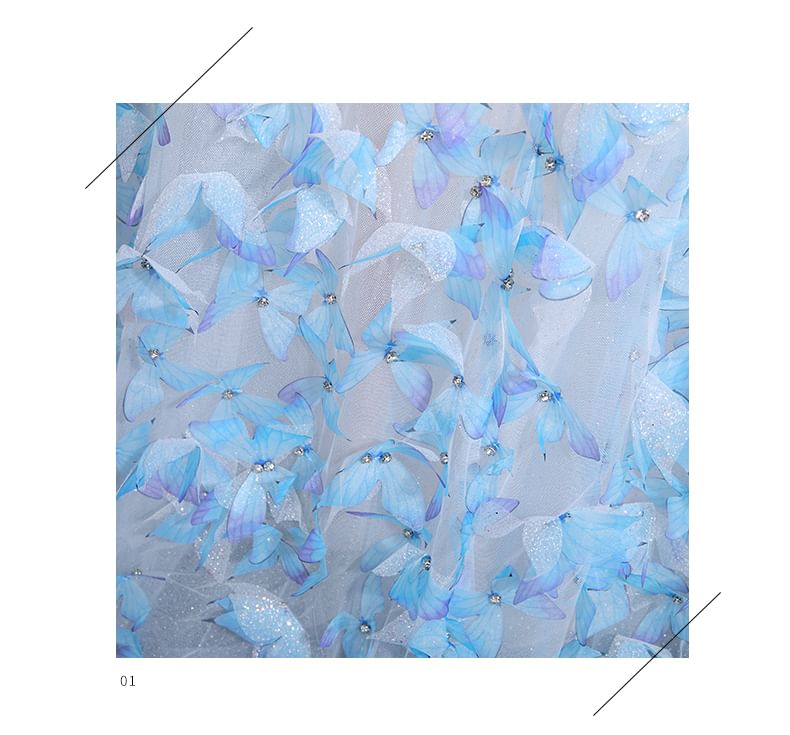 Gown Applique Mesh A-Line Tube Evening Butterfly