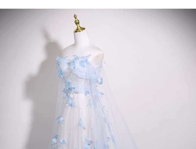 Gown Applique Mesh A-Line Tube Evening Butterfly