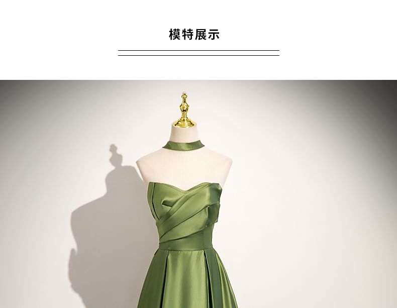 A-Line Satin Gown Evening Ruched Plain Tube