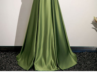 A-Line Satin Gown Evening Ruched Plain Tube