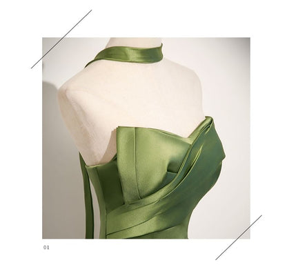 Plain Ruched Satin A-Line Tube Evening Gown