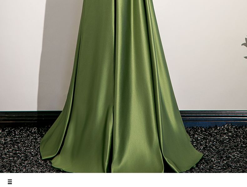 A-Line Satin Gown Evening Ruched Plain Tube