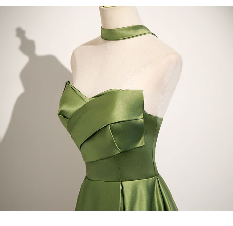 A-Line Satin Gown Evening Ruched Plain Tube