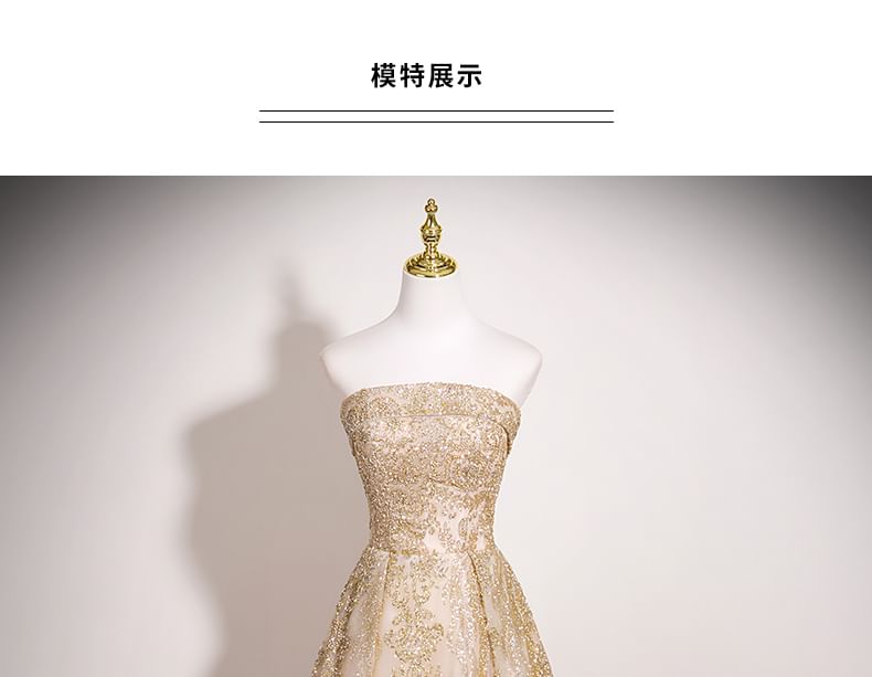 Mesh A-Line Gown Beaded Evening Tube