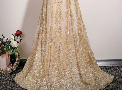 Mesh A-Line Gown Beaded Evening Tube