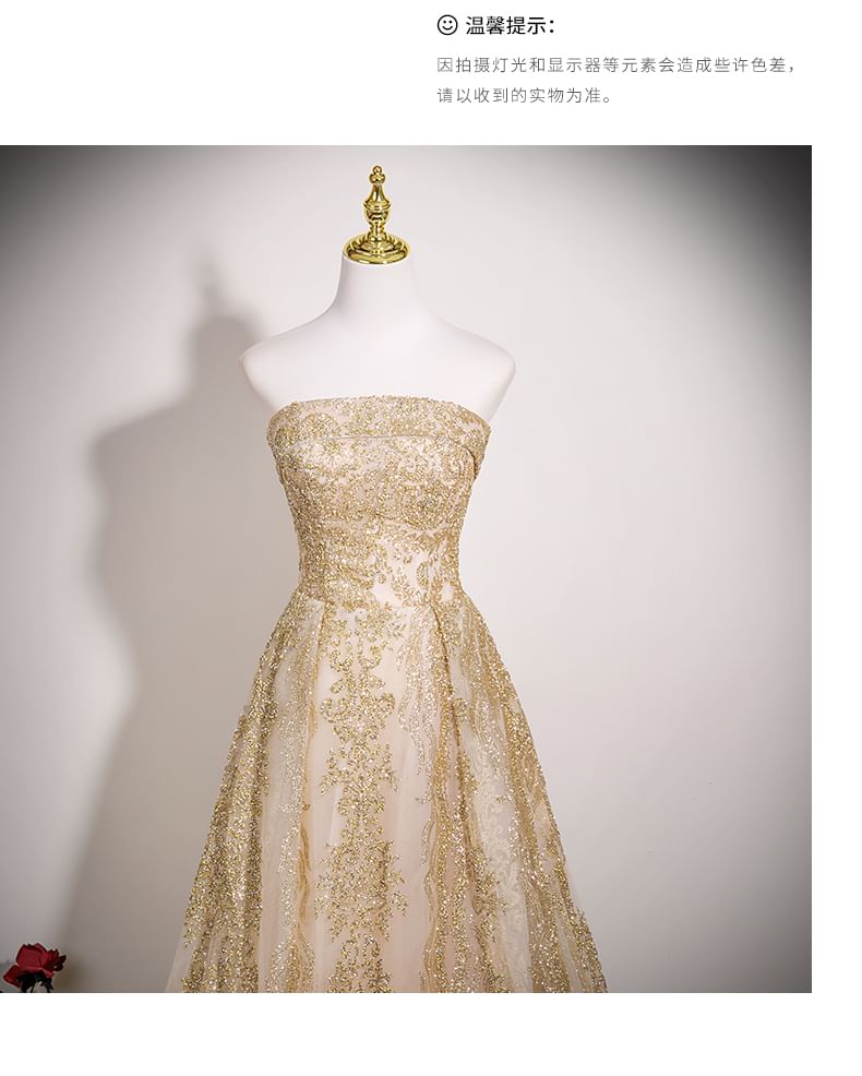 Mesh A-Line Gown Beaded Evening Tube