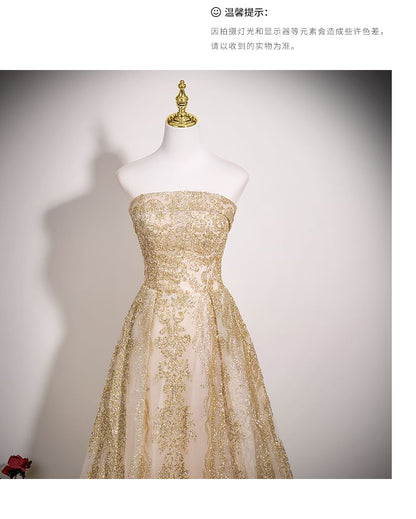 Beaded Mesh A-Line Tube Evening Gown