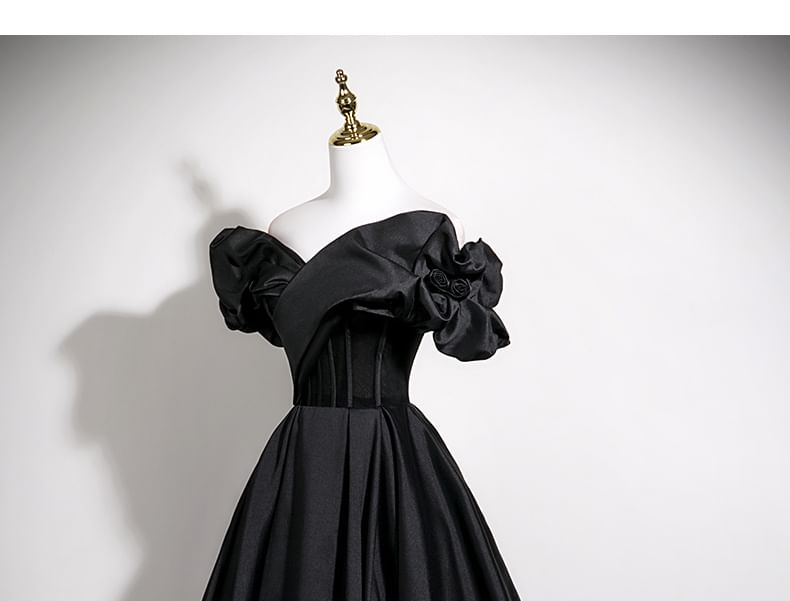 A-Line Plain Sleeve Gown Shoulder Satin Short Off Evening