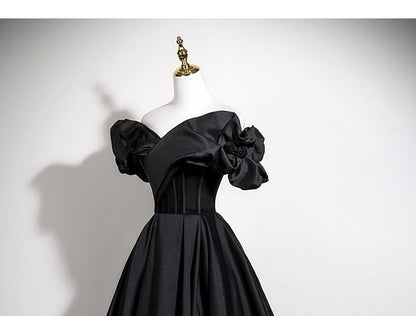 A-Line Plain Sleeve Gown Shoulder Satin Short Off Evening