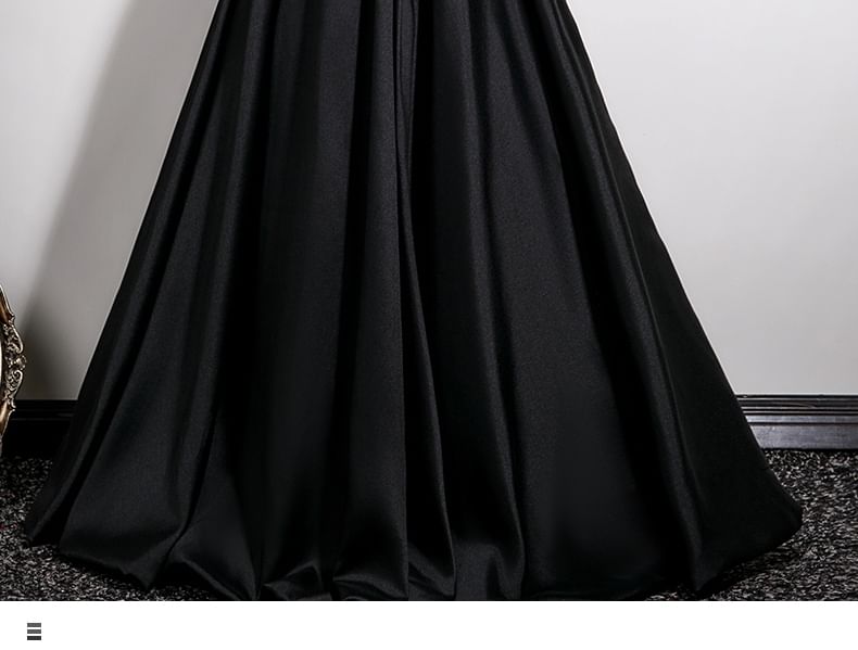 Short Sleeve Off Shoulder Plain Satin A-Line Evening Gown