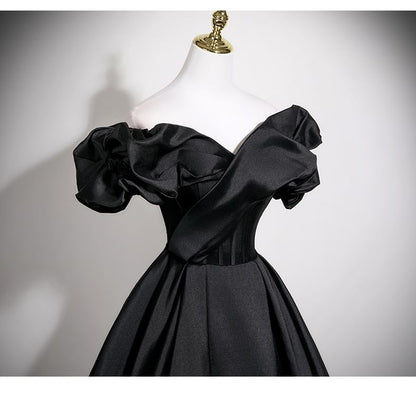 A-Line Plain Sleeve Gown Shoulder Satin Short Off Evening